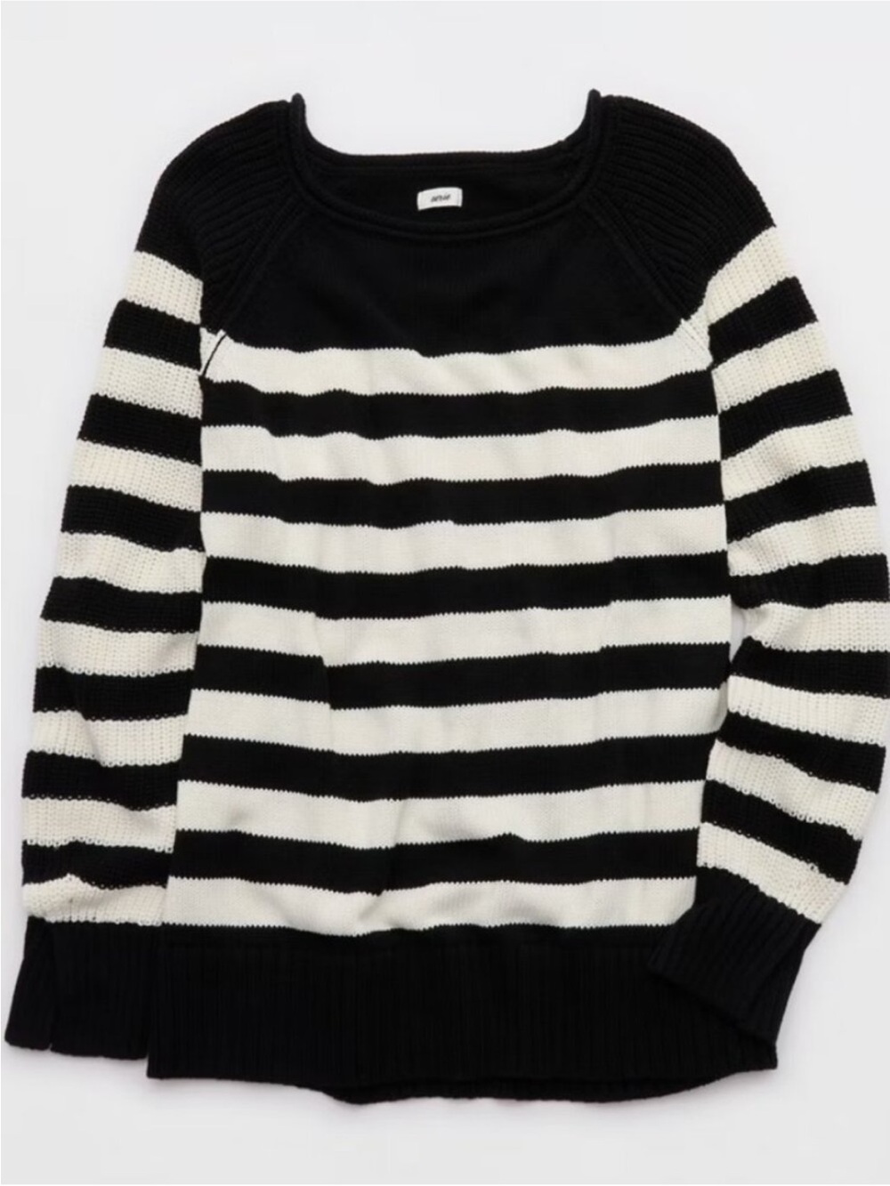 Aerie Bistro Black and White Striped Crew Neck Sweater